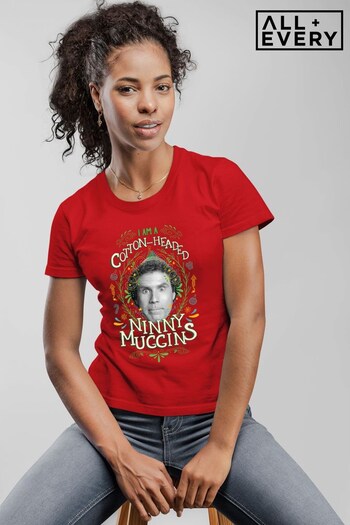 All + Every Red Elf Neck I Am A Cotton Headed Ninny Muggins Women's T-Shirt (K36522) | £23