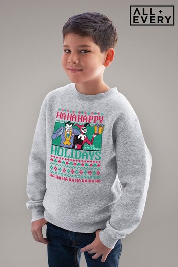 All + Every Heather Grey Batman Christmas The Joker Haha Happy Holiday Kids Sweatshirt (K36555) | £19