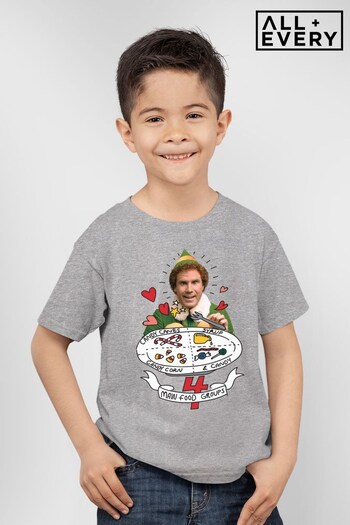 All + Every Heather Grey Elf Christmas Main Food Groups Kids T-Shirt (K36561) | £18