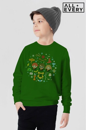 All + Every Bottle Green Harry Potter Christmas Characters Montage Kids Sweatshirt (K36568) | £19