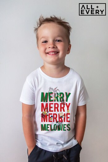 All + Every White Looney Tunes Christmas Bugs Bunny Merry Melodies Kids T-Shirt (K36577) | £18