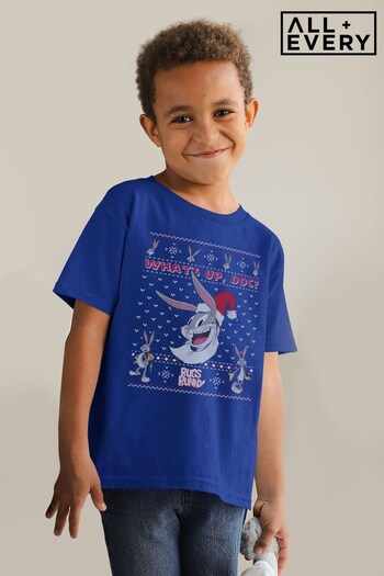 All + Every Royal Blue Looney Tunes Christmas Bugs Bunny What's Up Doc Kids T-Shirt (K36578) | £18