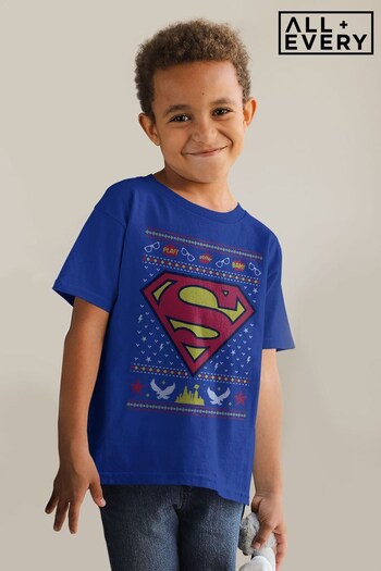 All + Every Royal Blue Superman Christmas Pattern Kids T-Shirt (K36583) | £18