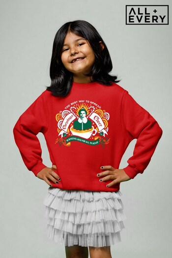 All + Every Fire Red Elf Christmas Cheer Kids Sweatshirt (K36592) | £19