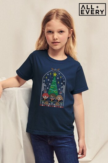 All + Every French Navy Harry Potter Christmas Hogwarts Xmas Dinner Kids T-Shirt (K36596) | £18