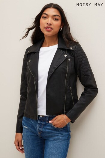 NOISY MAY Black Faux Leather Biker Jacket (K36630) | £38