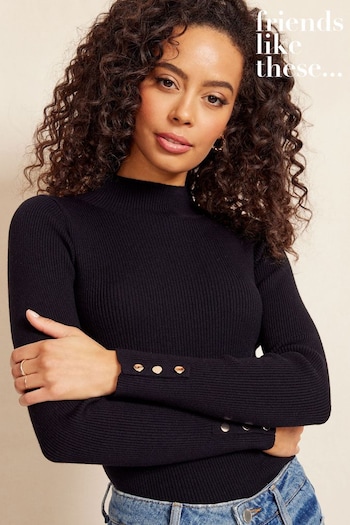 Friends Like These Black Long Sleeve Ribbed Roll Neck Jumper (K36926) | £24