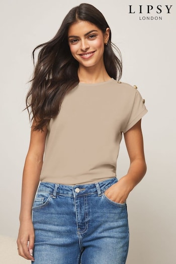 Lipsy Camel Round Neck T-Shirt (K36972) | £22