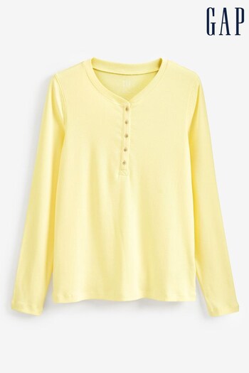 Gap Yellow Ribbed Long Sleeve Crew Neck Henley T-Shirt (K37044) | £18