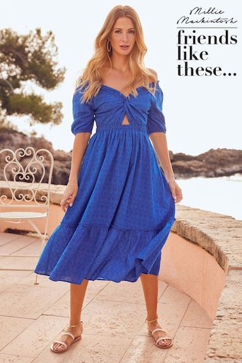 Tops & T-Shirts Blue Broderie Cut Out Midi Dress (K37156) | £55
