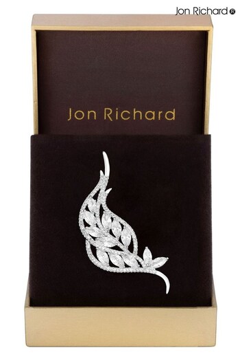 Jon Richard Silver Crystal Cubic Zirconia Swirl Leaf Brooch - Gift Boxed (K37341) | £30