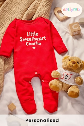 Personalised Little Sweetheart Baby Sleepsuit by Dollymix (K37371) | £20