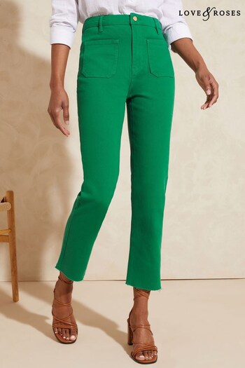 Love & Roses Green High Waist Patch Pocket Crop Jeans (K37380) | £38