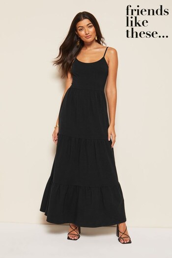 Friends Like These Black Strappy Tiered Scoop Neck Summer Maxi Dress flight (K37547) | £32
