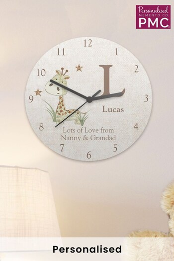 Personalised Hessian Giraffe Wooden Clock by PMC (K37604) | £20
