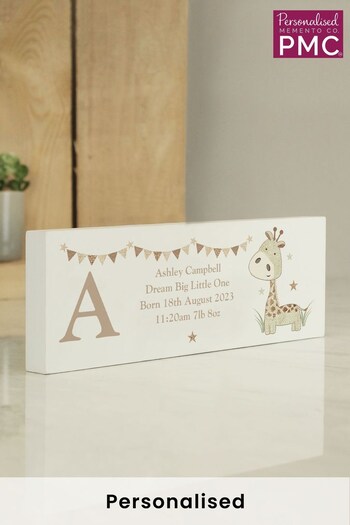 Personalised Hessian Giraffe Wooden Ornament Block by PMC (K37605) | £15