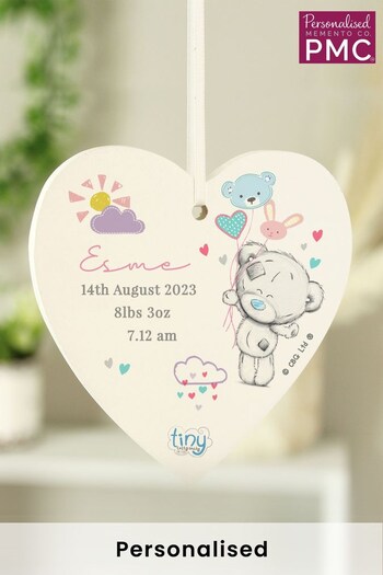 Personalised Tiny Tatty Teddy Wooden Heart Hanging Ornament by PMC (K37617) | £10