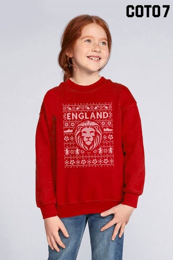 Coto7 Fire Red England Christmas Knit Kids Sweatshirt (K37824) | £19