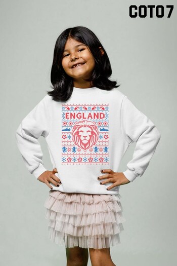 Coto7 White England Christmas Red Knit Kids Sweatshirt (K37827) | £19