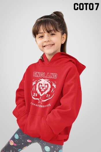 Coto7 Fire Red England Lions Head White Kids Hoodie (K37874) | £22