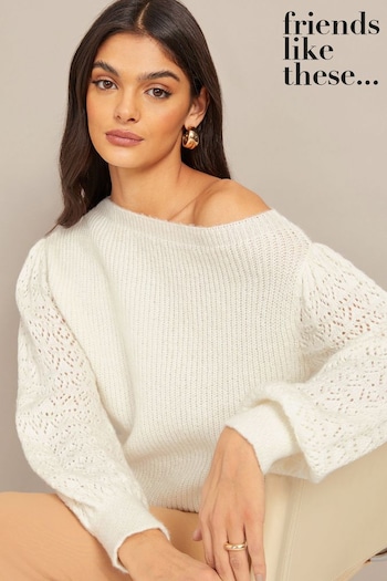 Wrapping Paper & Gift Bags Cream Off The Shoulder Pointelle Sleeve Jumper (K37926) | £35