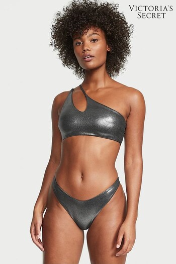 Victoria's Secret Silver Foil Rib Cut Out One Shoulder Swim Bikini Top (K37940) | £39