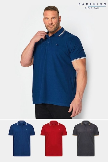 BadRhino Big & Tall Blue 3 Pack Tipping Polo knitted Shirts (K38042) | £43