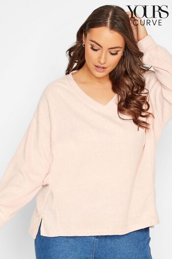 Yours Curve Pink Stretch Drop Shoulder Fleece V-Neck Sweatshirt (K38046) | £22