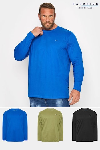 BadRhino Big & Tall Blue 3 Pack Long Sleeve T-Shirts (K38061) | £33