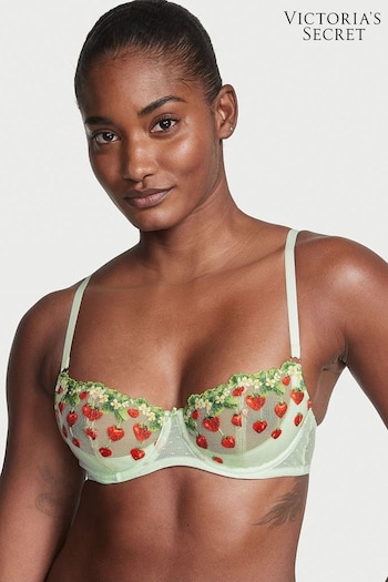 Victoria's Secret Pale Green Embroidery Unlined Balcony Strawberry Embroidered Bra (K38213) | £55