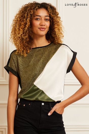 Intarsien-Pullover mit Rundhalsausschnitt Grün Khaki Colourblock Roll Sleeve Round Neck T-Shirt (K38223) | £28