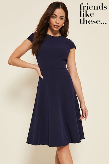 Friends Like These Navy Fit and Flare Cap Sleeve Tailored Dress (K38418) | £44