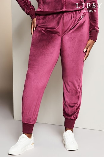 Lipsy Berry Red Curve Super Soft Cuffed Velour Joggers (K38700) | £24