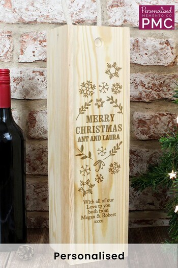 Personalised Christmas Frost Wooden Wine Bottle Box by PMC (K38765) | £16