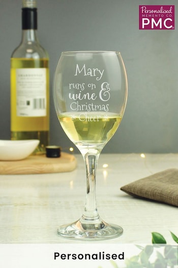 Personalised Runs On Wine & Christmas Cheer Wine Glass by PMC (K38768) | £10