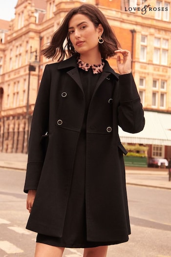 Love & Roses Black Premium Double Breasted Dolly Coat (K38949) | £79