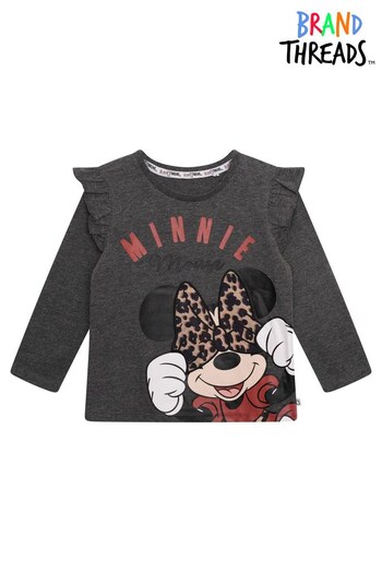 Brand Threads Grey Minnie Mouse Disney Frill Detail T-Shirt (K39326) | £12