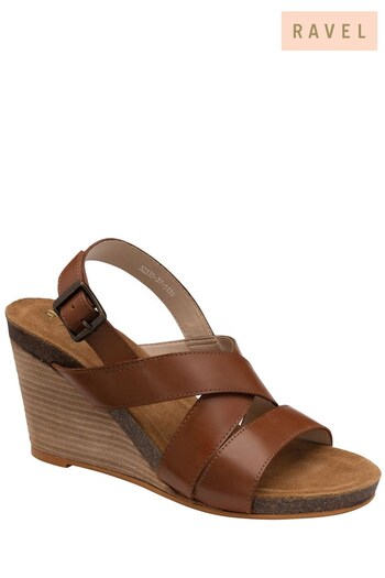 Ravel Tan Leather Strappy Wedge Sandal With Buckle Fastening (K39380) | £70