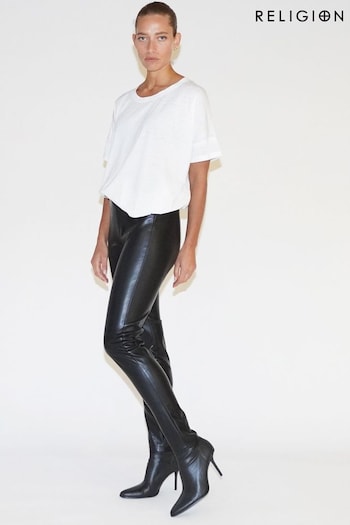 Religion Black Faux Leather Skinny Trousers In Soft PU (K39404) | £50