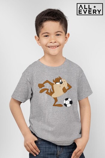 All + Every Heather Grey Looney Tunes Football Taz The Striker Kids T-Shirt (K39565) | £18
