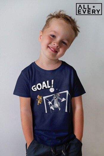 All + Every French Navy Tom and Jerry Football Back Of The Net Kids T-Shirt (K39566) | £18