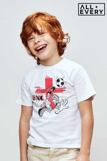 All + Every White Looney Tunes Football Bugs Bunny For England Kids T-Shirt (K39567) | £18