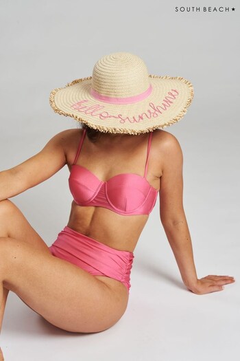 South Beach Neutral Wide Brim Sun Hat With Hello Sunshine (K39581) | £18