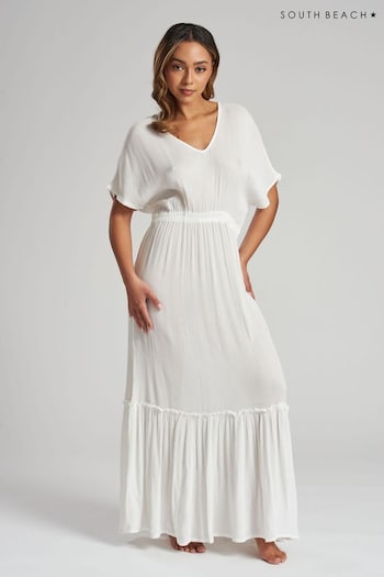 South Beach White Crinkle Maxi Beach Dress (K39652) | £32