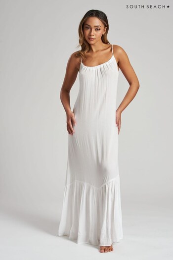 South Beach White Crinkle Strappy Beach Maxi Dress (K39668) | £30