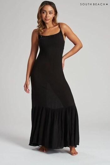 South Beach Black Crinkle Strappy Beach Maxi los Dress (K39669) | £30