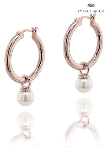 Ivory & Co Rose Gold Newark Pearl Hoop Earrings (K39746) | £35