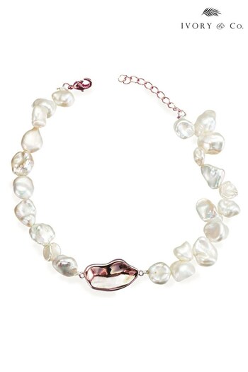 Ivory & Co Rose Gold Tahiti Designer Baroque Pearl Bracelet (K39767) | £55