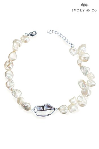 Ivory & Co Silver Tahiti Designer Baroque Pearl Bracelet (K39769) | £55