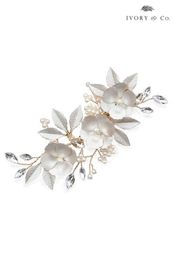 Ivory & Co Gold Gardenia Crystal and Pearl Enamelled Clip (K39783) | £45